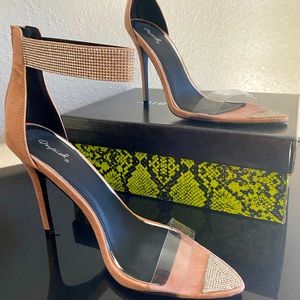 Qupid Pale Pink With Rhinestone Heels